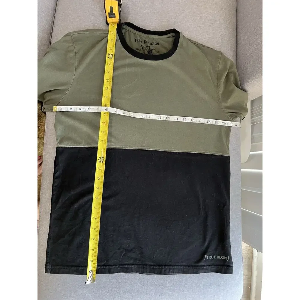 True Religion World Tour T-Shirt Green/Black color block Long Sleeve Men's -L